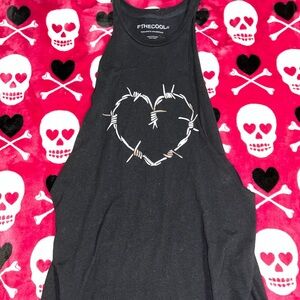 -black and white FTHECOOL muscle tee white barbed wire heart design grunge vibe🖤